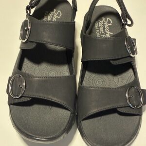 Skechers Black Double-Buckle Comfort Sandals